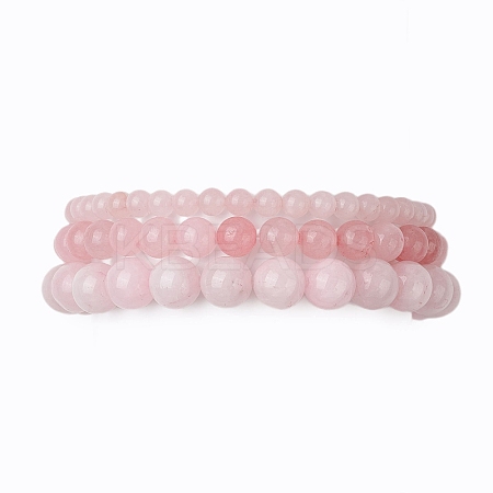 3Pcs Round Natural Rose Quartz Beads Stretch Bracelets BJEW-JB10963-1