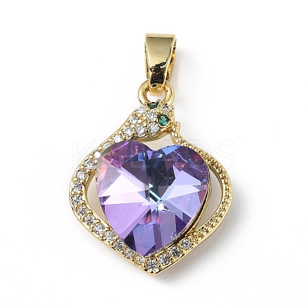 Real 18K Gold Plated Rack Plating Brass Micro Pave Clear Cubic Zirconia Pendants KK-C015-16G-04-1