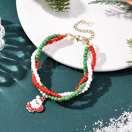 Christmas Alloy Enamel Charm Bracelets BJEW-JB12482-03-1