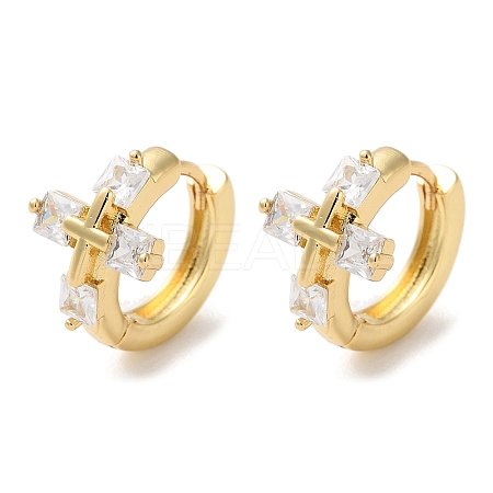 Brass Pave Clear Cubic Zirconia Hoop Earrings EJEW-M258-02G-1
