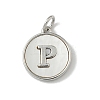 Brass Pave Natural Shell Flat Round with Letter Charms KK-Z115-13P-P-1