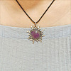 Sun Alloy Violet Glass Pendant Waxed Cord Necklaces for Women FS-WG57C35-06-1