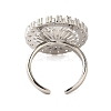 Flat Round Brass Micro Pave Clear Cubic Zirconia Open Cuff Rings for Women RJEW-A046-14P-3