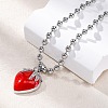 Brass Red Enamel Strawberry Pendant Ball Chain Necklaces NJEW-Z059-02P-4