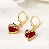 Heart Brass Glass Hoop Earrings EJEW-P333-09B-G-2