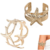 2Pcs 2 Styles  Starfish Alloy Arm Cuff Bangles for Girl Women BJEW-CY0001-05G-6