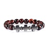 Round Dyed Natural Red Tiger Eye Beaded Stretch Bracelets ED3000-10-1