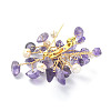 Natural Amethyst Chips & Pearl Beaded Flower Brooch Pin JEWB-BR00098-01-4