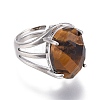 Adjustable Faceted Natural Tiger Eye Finger Rings RJEW-I068-B02-1-2