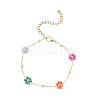 Brass Glass Flower Link Bracelets for Women BJEW-JB12383-3