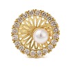 Flat Round Brass Micro Pave Clear Cubic Zirconia Open Cuff Rings for Women RJEW-A046-14G-2
