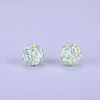 Printed Round with Leaf Pattern Silicone Focal Beads SI-JX0056A-204-1