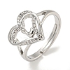 Heart with Letter Rack Plating Brass Micro Pave Clear Cubic Zirconia Adjustable Rings for Women RJEW-I105-01P-L-1