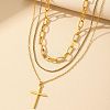 304 Stainless Steel Cross Pendant 3 Layer Necklaces for Women NJEW-F343-02G-1