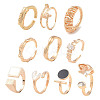 20Pcs 10 Styles Brass Adjustable Open Cuff Rings Set RJEW-A039-01G-1