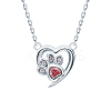 S925 Sterling Silver Red Heart Cat Paw Print Pendant Necklace SX5405-1