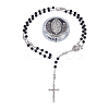 2Pcs Black Round Glass Pearl & Iron Rosary Bead Necklaces NJEW-GO0001-15-1