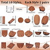 20 Pairs 10 Style Walnut Wood Stud Earring Findings MAK-SC0001-20-2
