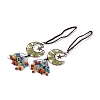Natural Peridot Moon with Mixed Gemstone Chips Tassel Pendant Decorations G-L524-07R-A09-1