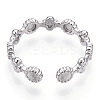 Non-Tarnish 304 Stainless Steel Flower & Flat Round Wrap Open Cuff Ring RJEW-T023-75P-2