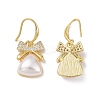 Clear Cubic Zirconia Bowknot with Plastic Pearl Dangle Earrings KK-E033-12G-2