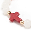 Natural White Jade & Gemstone & Synthetic Turquoise(Dyed) Stretch Bracelet with Cross BJEW-JB08295-6