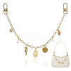 Alloy & 304 Stainless Steel & Natural Freshwater Pearl & Natural Cowrie Shell Sea Horse Charm Brass Cable Chain Bag Decorative Chains HJEW-ME00053-1