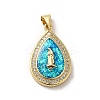 Rack Plating Brass Micro Pave Cubic Zirconia with Synthetic Opal Pendants KK-D088-31G-2