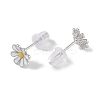 Anti-Tarnish Enamel Daisy Rhodium Plated 999 Fine Silver Stud Earrings for Women EJEW-S215-12P-3