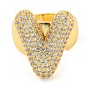 Brass Micro Pave Clear Cubic Zirconia Letter Open Cuff Ring for Women RJEW-M173-01G-V-2