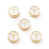 Flat Round with Peace Sign Brass Enamel Beads KK-G419-05G-04-1