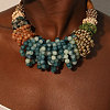 Bohemian Style Round Gemstone & Glass & Wood & CCB Plasitc Beaded Bib Necklaces FS-WGADB81-01-2