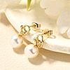 Round Brass Micro Pave Cubic Zirconia & ABS Plastic Pearl Dangle Stud Earrings EJEW-C126-06G-2
