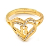 Heart with Letter Rack Plating Brass Micro Pave Clear Cubic Zirconia Adjustable Rings for Women RJEW-I105-01G-H-2