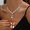Teardrop & Rhombus Brass Rhinestone Pendant Necklaces & Stud Dangle Earrings Sets FS-WG09414-03-2