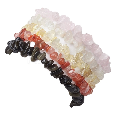 12 Constellation Natural Mixed Gemstone Chip Beaded Stretch Bracelets Sets for Women Men BJEW-JB10264-10-1