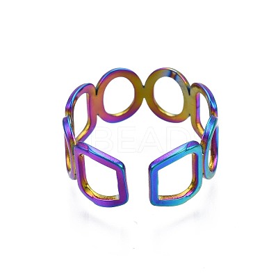 304 Stainless Steel Ring & Rectangle Wrap Cuff Ring RJEW-N038-087-1