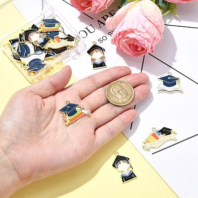 20Pcs 5 Styles Graduation Season Golden Plated Alloy Enamel Pendants ENAM-CJ0006-14-1