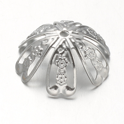 Tarnish Resistant 6-Petal 304 Stainless Steel Flower Bead Caps STAS-F094-09P-1