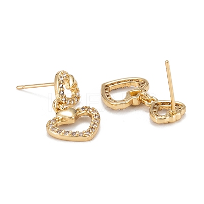 Heart Sparkling Cubic Zirconia Dangle Stud Earrings for Girl Women EJEW-H126-17G-1