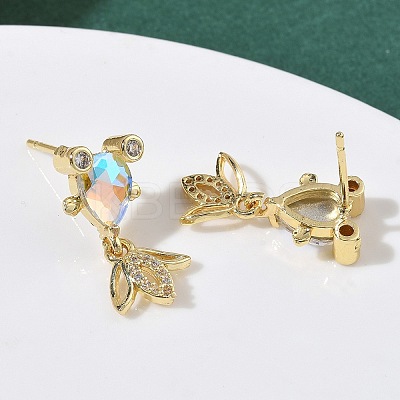 Brass Micro Pave Cubic Zirconia Fish Dangle Stud Earrings EJEW-K320-01G-23-1