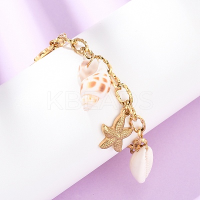 Dolphin & Starfish 304 Stainless Steel Charm Bracelets for Women BJEW-F516-01G-1