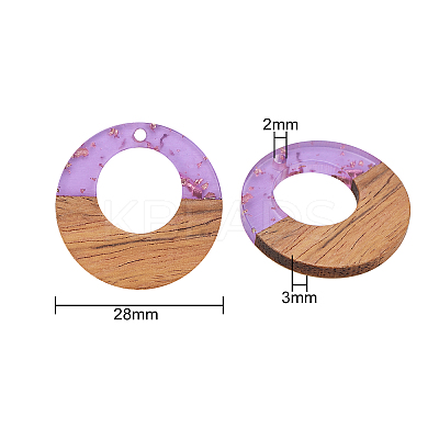 Transparent Resin & Walnut Wood Pendants RESI-CJ0001-73-1
