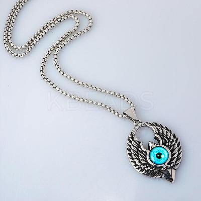 Wing with Evil Eye Pendant Necklace Lucky Spiritual Protection Necklaces Hip-hop Punk Style Charm Stainless Steel Jewelry for Men and Women JN1116A-1