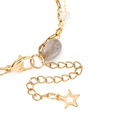 Brass Link Chain & 304 Stainless Steel Textured Dapped Chains Bracelets for Women BJEW-JB12481-03-1