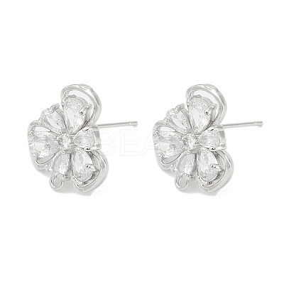 Brass Micro Pave Cubic Zirconia Stud Earring Findings KK-Z094-09P-1