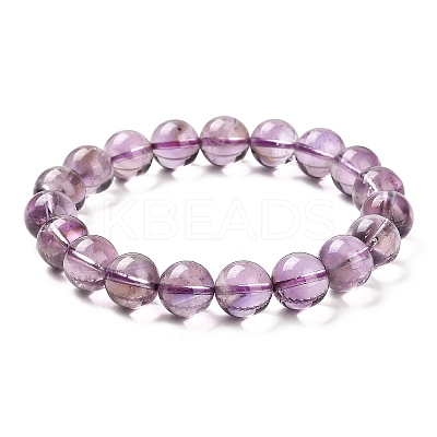 Natural Amethyst Round Beaded Stretch Bracelet BJEW-B071-01C-1