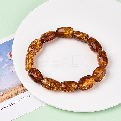 Natural Amber Beaded Stretch Bracelets for Men Women BJEW-T018-24-1