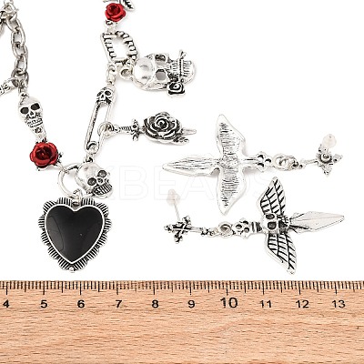 Halloween Tibetan Style Alloy Pendant Necklaces & Dangle Stud Earring Sets LS-SJEW-P006-01AS-1