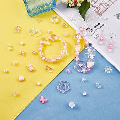 150 Pieces Random Rose Acrylic Beads Bear Pastel Spacer Beads Butterfly Loose Beads for Jewelry Keychain Phone Lanyard Making JX543C-1